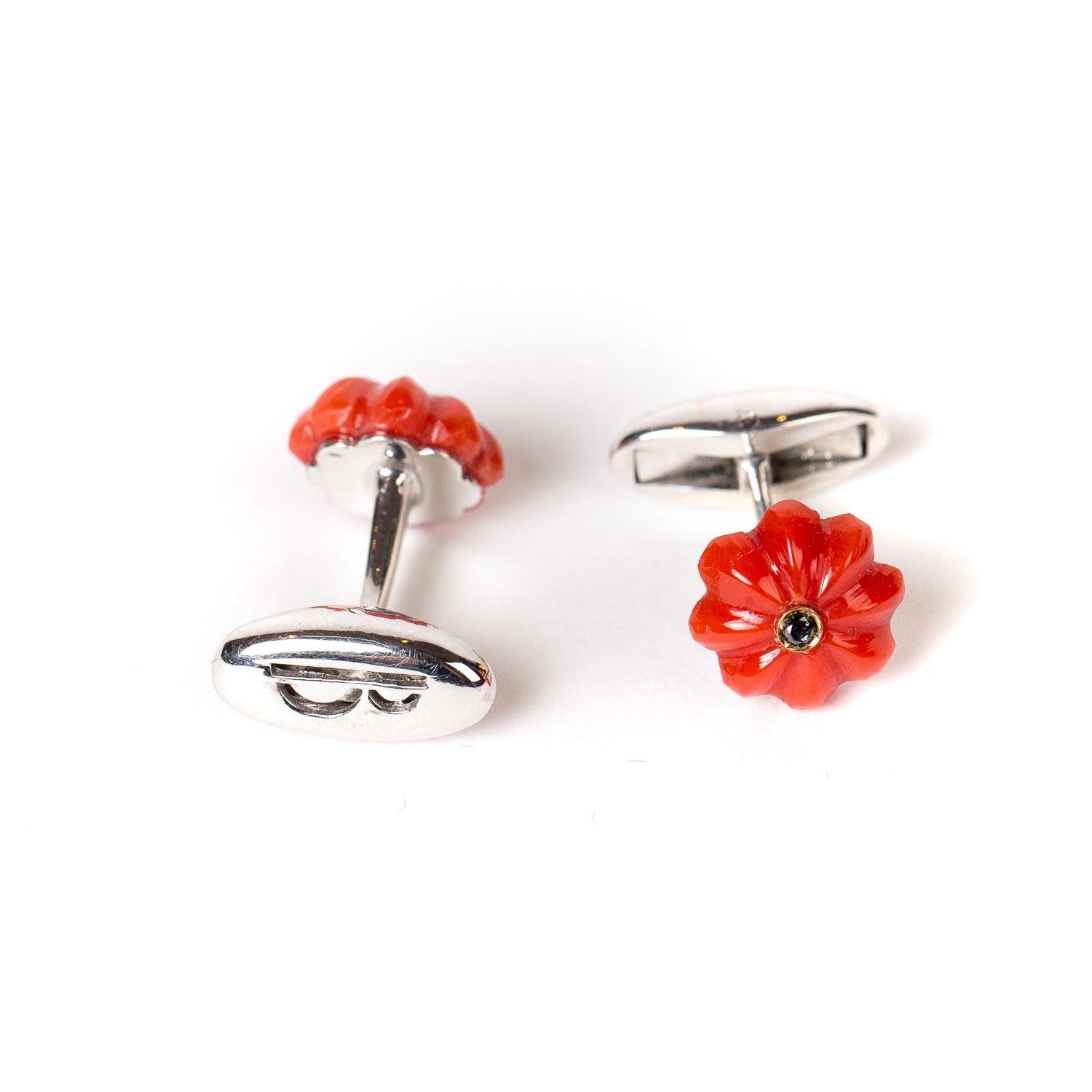 Manschettenknopf "Corail Flower Diamond" aus Sterling Silber - reine Handarbeit